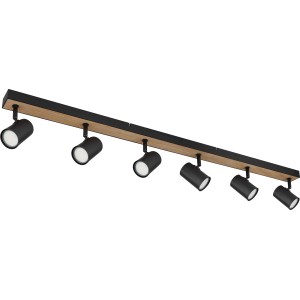 Schwarzer, 6-flammiger Globo Strahler Robby mit Holzdekor für GU10 Leuchtmittel.