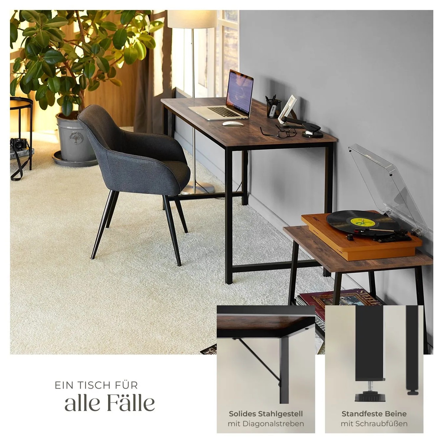 Tectake Schreibtisch Jenkins im Industrial Style mit Holzplatte und Stahlgestell.