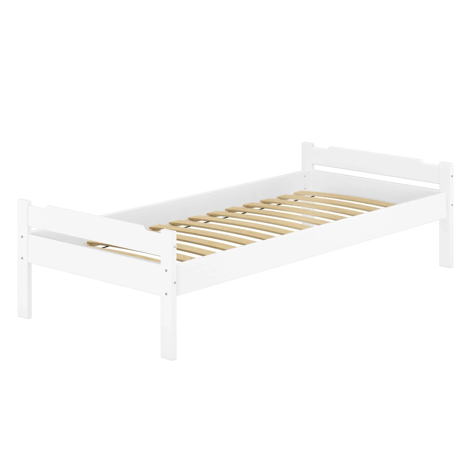 Erst-Holz Einzelbett Bettrahmen 90 x 200 cm Kiefer Weiß Massiv Modell 31 Federleisten