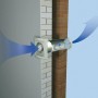 Weißer Badventilator System Ø 100 an Wand mit Luftstrom-Pfeilen.