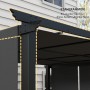 Detailansicht der dunkelgrauen Furnicato Pergola Markise mit Stahlrahmen und Stoffdach.