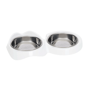Catit Pixi Doppel-Futternapf, 2x200ml, weißer Napf mit zwei Edelstahlschalen für Katzenfutter.