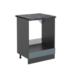 Vicco Herdumbauschrank R-Line, blau-grau/anthrazit, 60 cm breit. Küchenschrank mit Arbeitsplatte in Anthrazit.