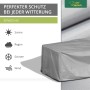 Graue Schutzhülle für eine L-förmige Loungegruppe, schützt vor Sonne, Regen, Schnee und Wind.