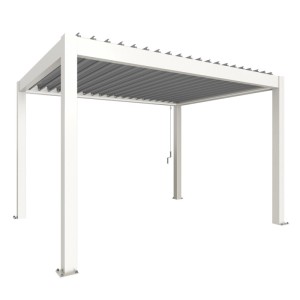 Biohort Pergola, 4x3 m, weiß-silber. Moderne Terrassenüberdachung mit Lamellen.