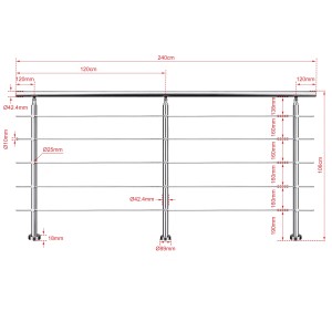 AICA Edelstahl-Treppengeländer 240 cm Geländer für Innen und Außen 5 Querstäbe