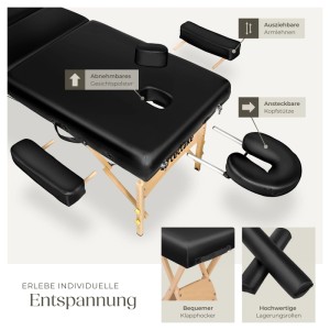 Tectake 3 Zonen Massageliege Set  Breite 70 cm  Polsterung 10 cm Inklusive Hocker  Lagerungsrollen und Tragetasche  218 x 102 x 90 cm Schwarz