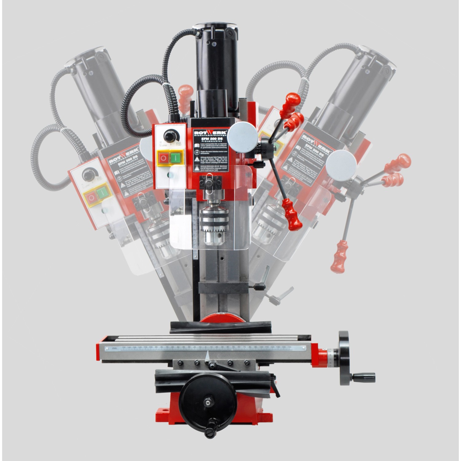 Rotwerk Bohr- und Fräsmaschine EFM 200 DS für präzises Bearbeiten von Metall und Kunststoff.