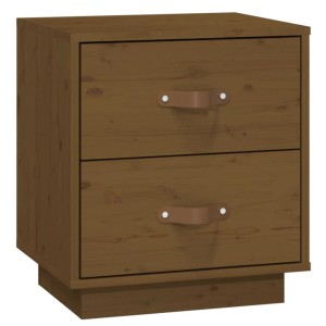 Honigbrauner Nachttisch aus Kiefernholz mit 2 Schubladen. Modell 1.