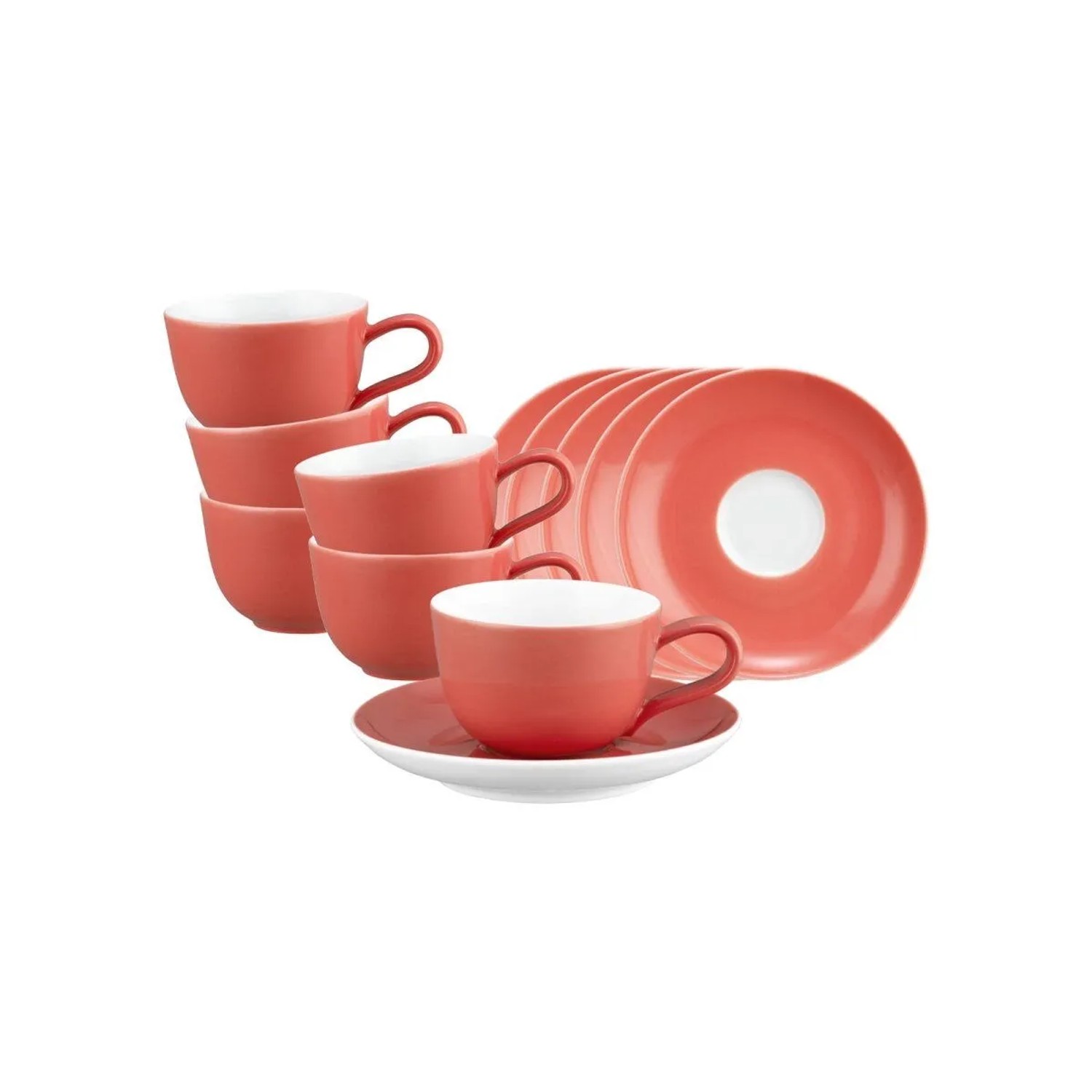 Seltmann Weiden Liberty Pure Colors Espressotasse mit Untertasse 6er Set Flamingo Red