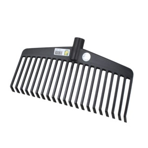Schwarzer Galaflor Nylon Rechen mit 21 Zinken für Laub und Gartenabfälle.