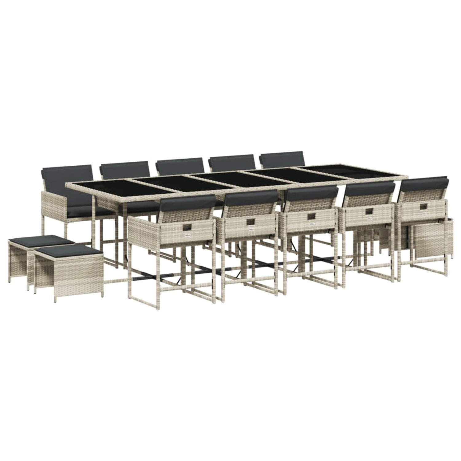 vidaXL 15-Tlg Garten-Essgruppe mit Kissen Hellgrau Poly Rattan 3211355 günstig online kaufen