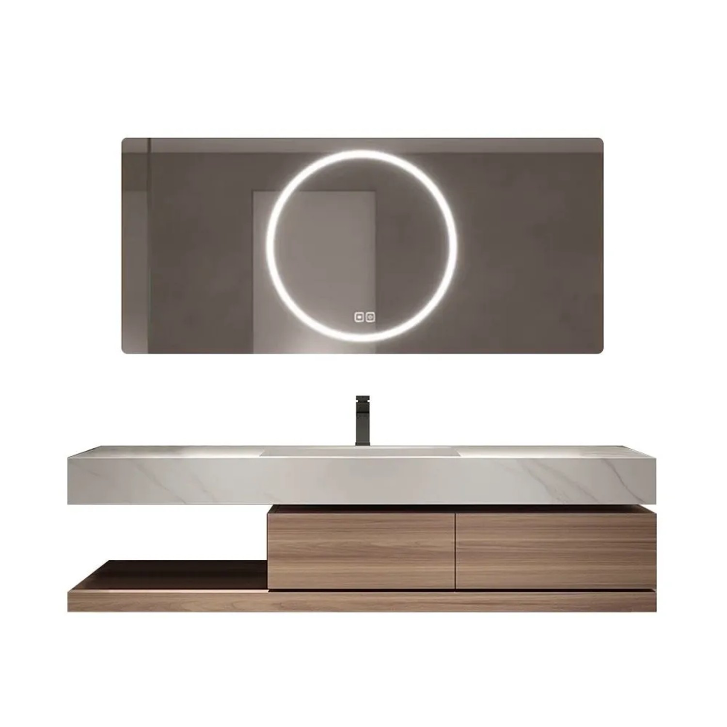 360Home Sinterstein Waschbecken Mit Schublade Und Ablage Moderne Waschtischkombination Mit Spiegel Für Das Badezimmer 150 CM YT2032150K
