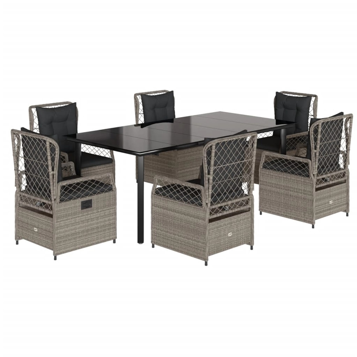 vidaXL 7-Tlg Garten-Essgruppe mit Kissen Hellgrau Poly Rattan 3263039 günstig online kaufen