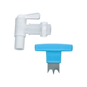 Arves Auslaufhahn (3/4) aus Kunststoff, weiß, mit Tankdurchführung und Handbohrer.