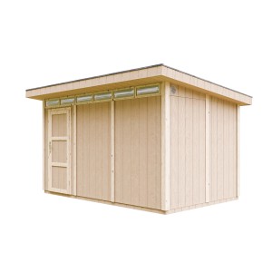Timbela Holz-Gartenhaus M904 mit Flachdach, grundiert, 412x279 cm.