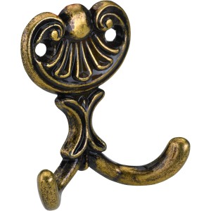 Hettich Mantelhaken, vermessingt brüniert, Zinkdruckguss, 67x60x22mm.