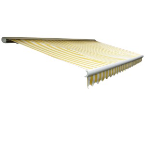 MCW Kassettenmarkise H123, 4,5x3m, gelb/weiß gestreift mit Volant.