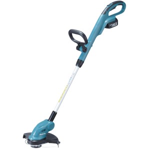 Makita Akku-Rasentrimmer DUR181RF 18V, Akku-Trimmer mit blau-grünem Gehäuse und Akku.