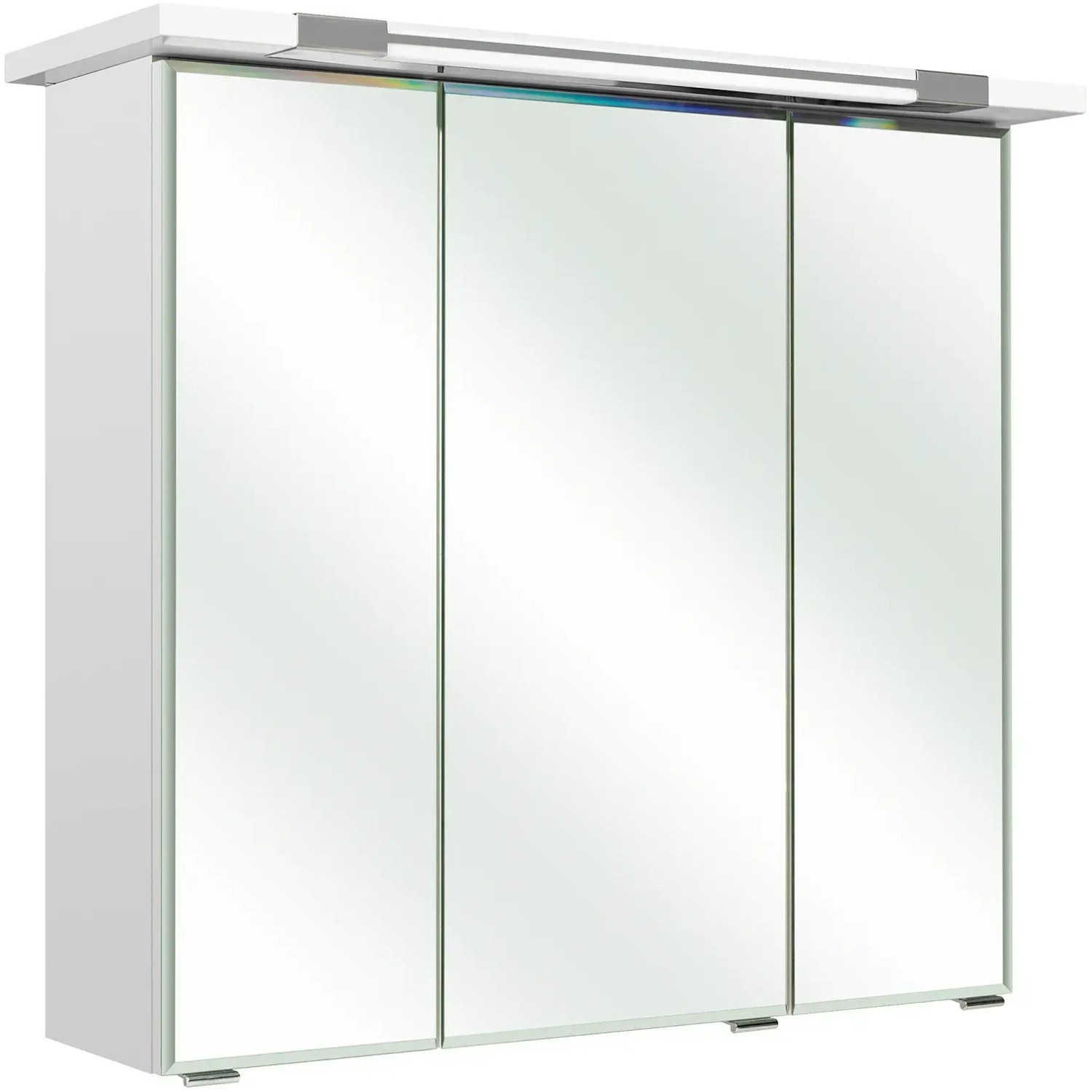 Pelipal Trentino Spiegelschrank, 75 cm breit, mit LED-Beleuchtung und drei Spiegeltüren.