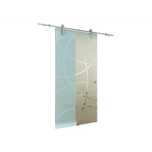 Glasschiebetür Hagen, satiniertes Glas mit Muster, Edelstahlschiene, 775 mm breit.