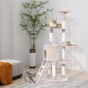 Costway Katzenkratzbaum mit Plattformen Katzen Katzenmöbel Beige 140cm
