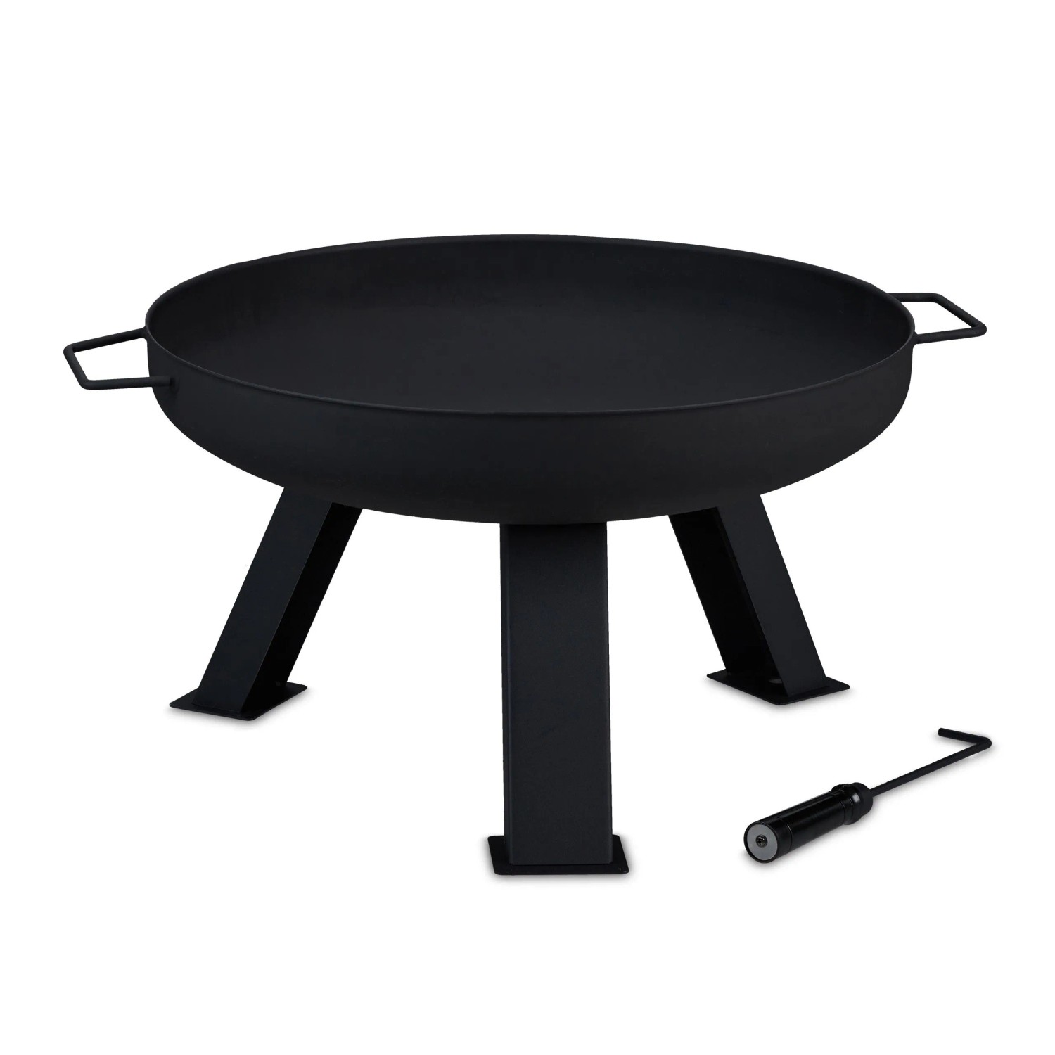 Relaxdays Feuerschale Stahl Schwarz mit Schürhaken ø 60 cm 10,5 kg