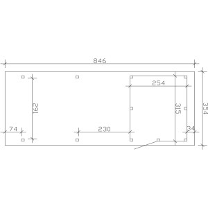Grundrisszeichnung: Skan Holz Carport Emsland mit Abstellraum, Maße 354x846cm.