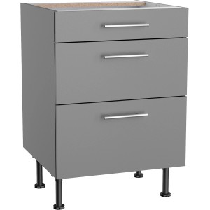 Optifit Unterschrank Mats825, 60 cm, Basaltgrau mit 3 Auszügen und Edelstahlgriffen.