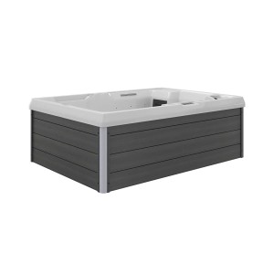 Tronitechnik Outdoor Whirlpool Spa Elba, Aussenbadewanne in Weiss mit grauer Verkleidung.
