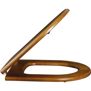 Villeroy & Boch Hommage WC-Sitz aus Birkenholz, nussbaumfarben gebeizt, mit Edelstahl-Scharnieren.