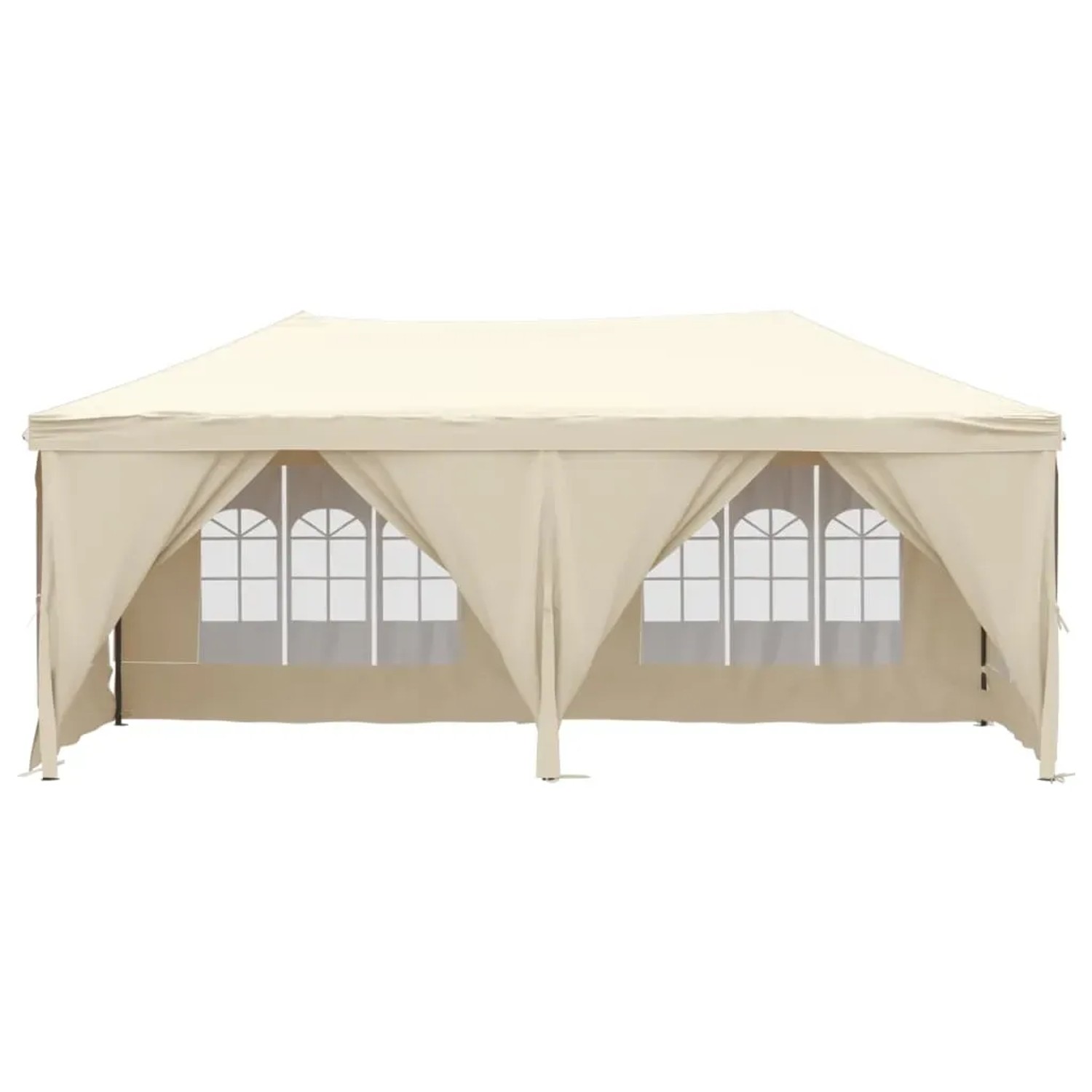 Faltbares Partyzelt in Creme mit Seitenwänden und Fenster, 3x6 m. Ideal für Gartenpartys.