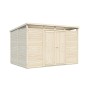 Unbehandeltes Palmako Holz-Gartenhaus mit Pultdach, 330x228 cm, 7,3 m² Grundfläche.