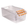 Wenko Badbox-Set Nantes, 3 transparente Kunststoffboxen mit Buchenholzgriffen.