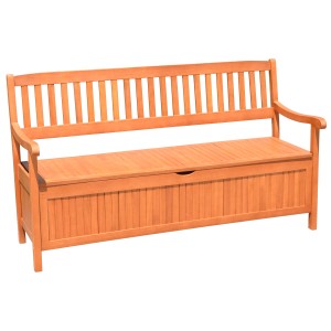 Holz Gartenbank Houston 3-Sitzer mit Stauraum, Eukalyptusholz, 90x157x59 cm.