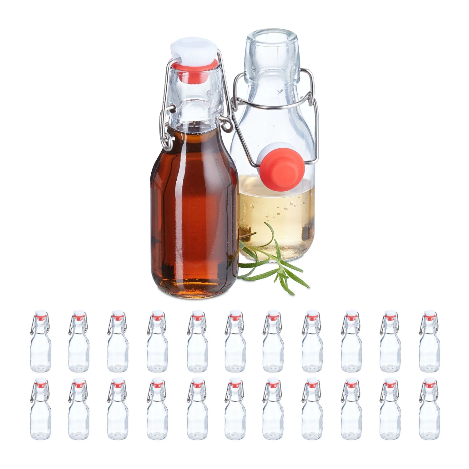 Relaxdays Bügelflaschen Glas Transparent 24er Set Luftdicht Bügelverschluss 14 cm x ø 5 cm 100 ml