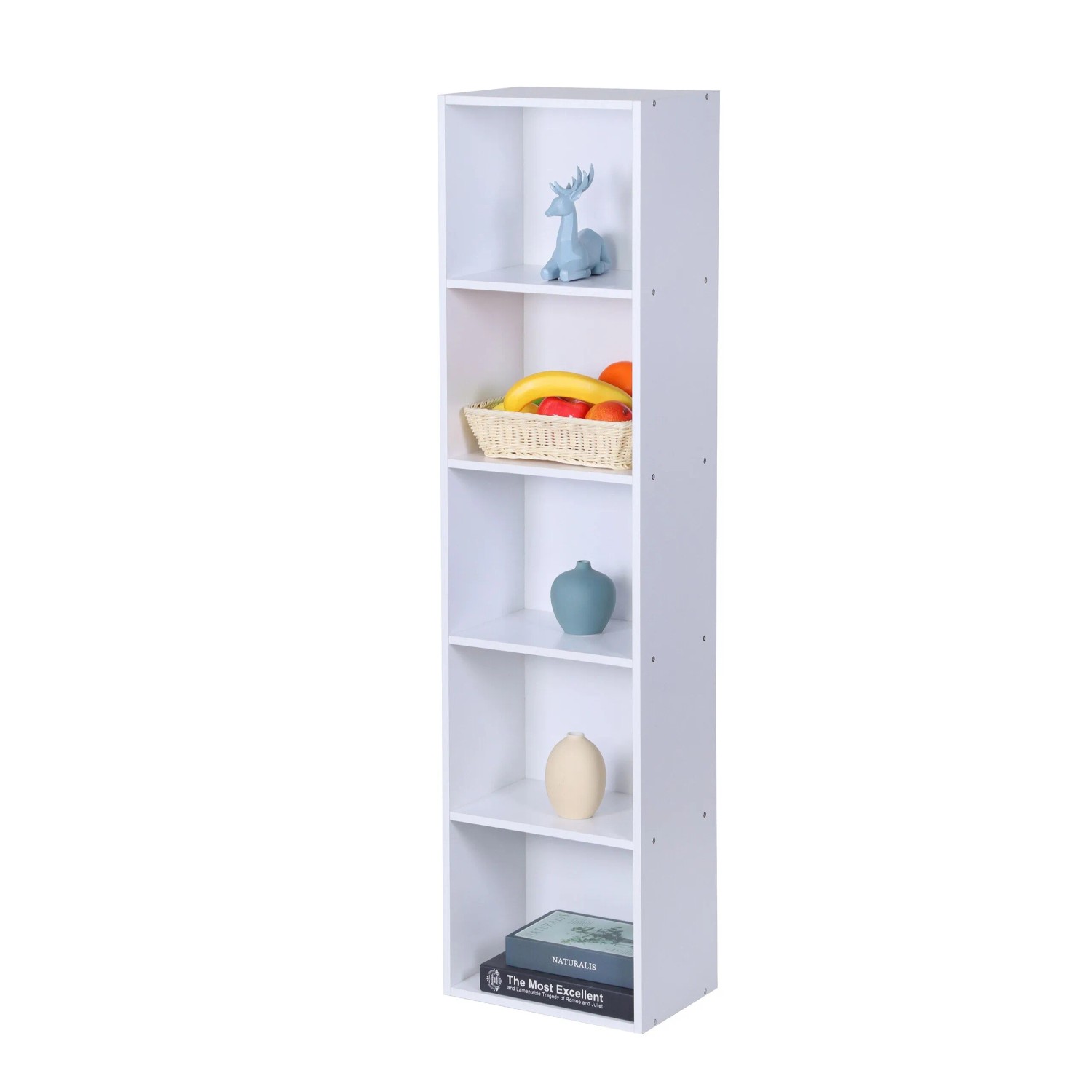 Relaxdays Bücherregal Holzwerkstoff Weiß 5 Fächer Rutschfest Kippsicher 132 cm x 32 cm x 24 cm