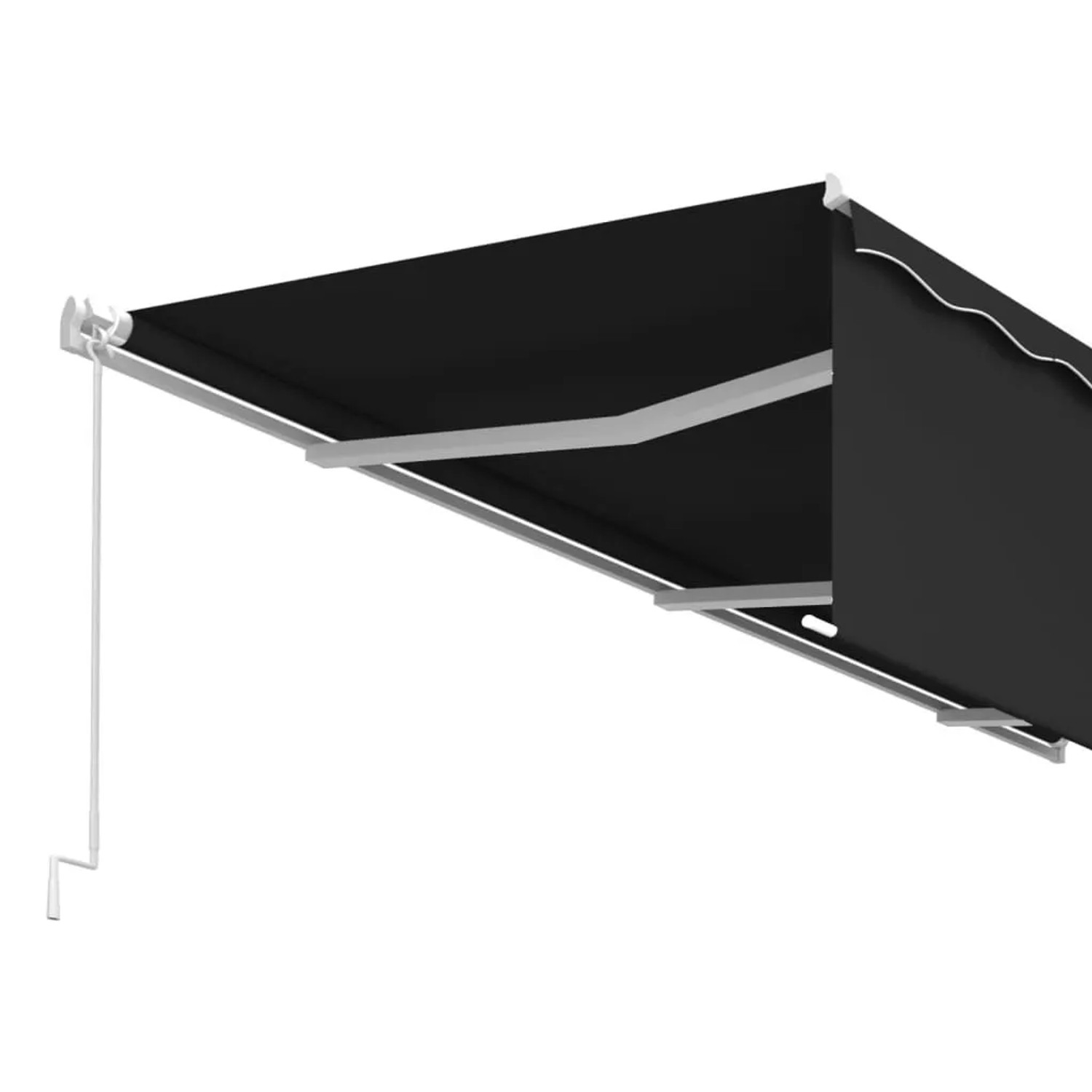 Anthrazitfarbene Furnicato Markise, 600x300 cm, mit Handkurbel und weißem Rahmen.