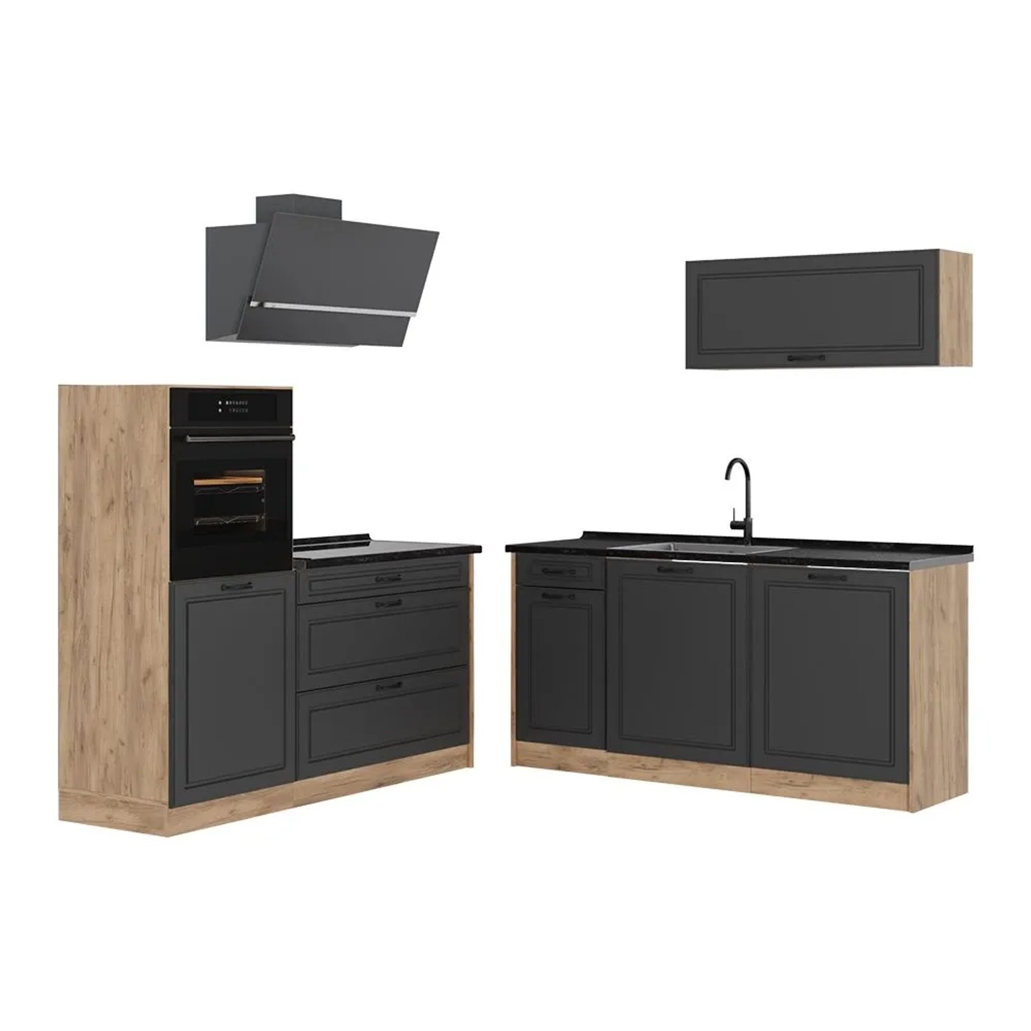 Vicco Küchenzeile R-Line Anthrazit Landhaus/Goldkraft Eiche 160 x 143 ohne Arbeitsplatte Art Nr 67709