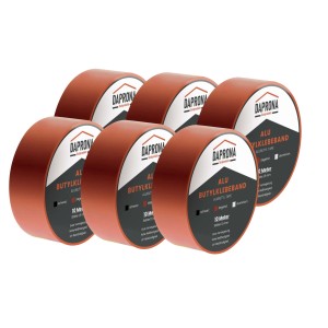 Sechs Rollen Daprona Butylband, 6x10m, ziegelrotes Alu-Reparaturband, Dichtband.