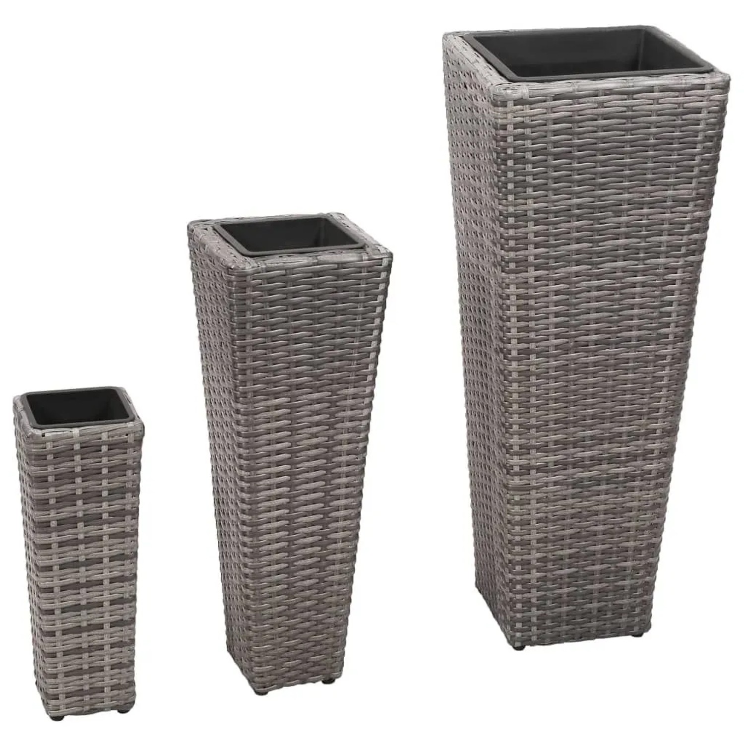 Furnicato Garten-hochbeet 3-tlg Poly Rattan Grau