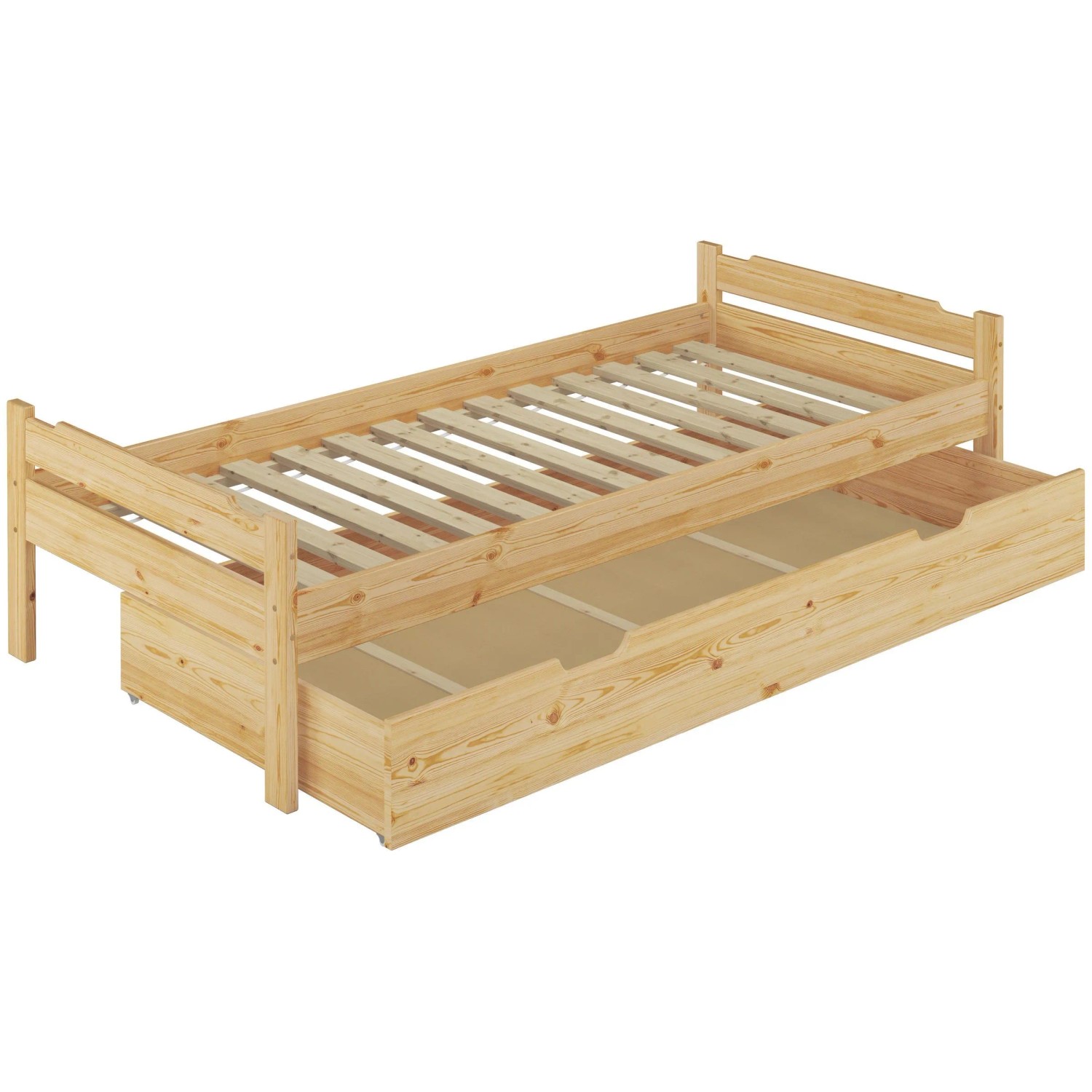 Erst-Holz Robustes Holzbett Einzelbett Kiefer Massiv 90 x 200 cm Modell 31 Rollrost und Bettkasten inkl.