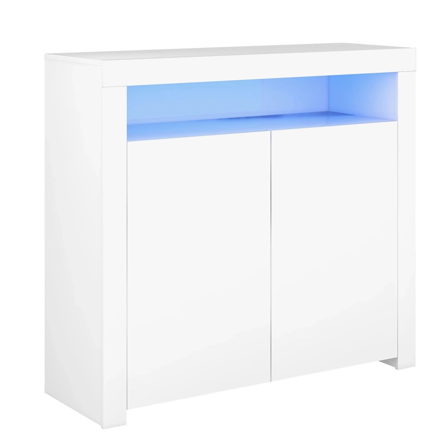 ModernLuxe Sideboard mit 2 Türen 2 Ablagen Led Beleuchtung MDF Hochglanz Weiß