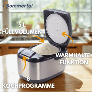 Sommertal Reiskocher RK50  5L mit 3D-Heating 790W  8 Kochfunktionen