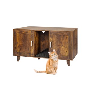 Relaxdays Katzenschrank MDF Holzwerkstoff Eisen Vintagebraun mit 2 Kammern Höhenverstellbar Rutschfest 65 cm x 120 cm x 52 cm 25,2 kg