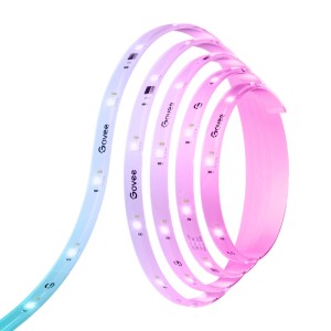 Govee LED-Streifen H612C, 10 m, aufgerollt, zeigt dynamische RGBICW-Farben von Blau zu Pink.