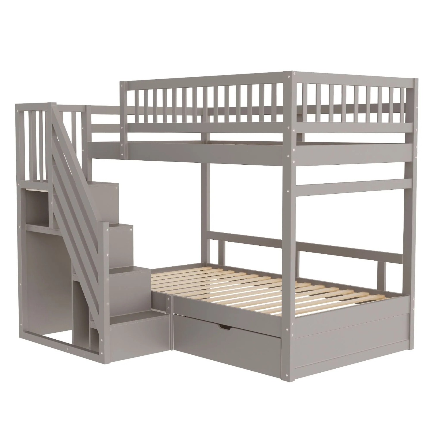 okwish Etagenbett 90x200cm mit Sicherheitsleiter und Schubladen Kinderzimmer Grau ohne Matratze