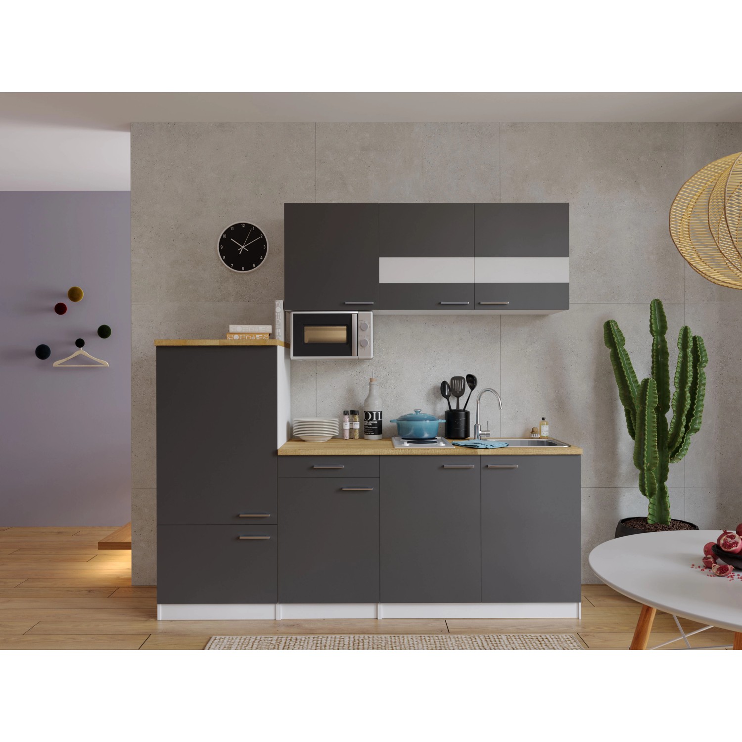 Respekta Küchenblock KB210WGMIBO 210 cm Grau günstig online kaufen