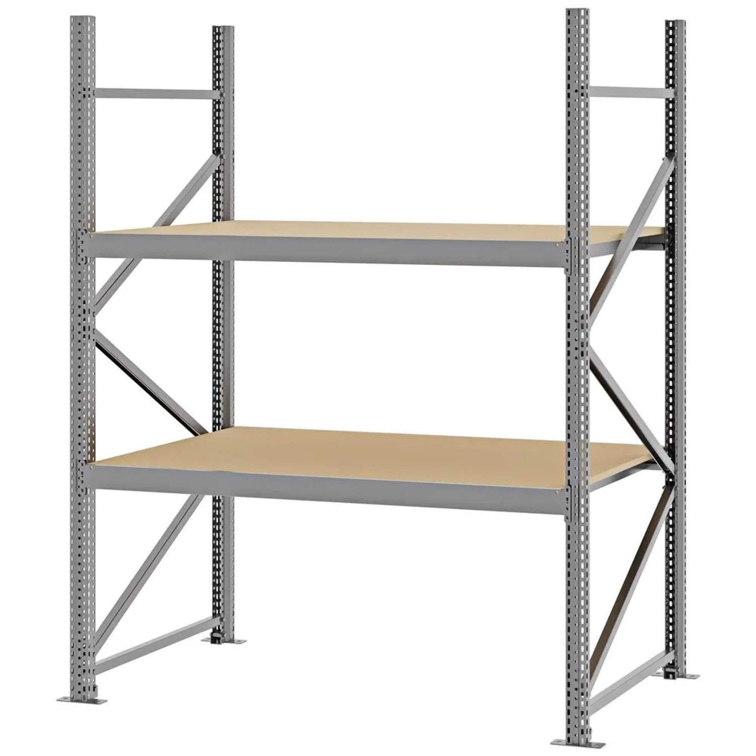 PROREGAL Weitspannregal Schraub-Stecksystem MAGNUS PRO Made In Germany Grundregal 200x150x80cm 2 Ebenen Spanplattenböden Fachlast 750kg Verzinkt