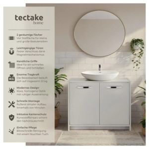 Tectake Waschbeckenunterschrank Katalina Großer Stauraum Spanplatte und Mdf Platte 29 x 63 x 55 cm Weiß